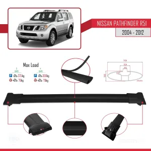 Nissan Pathfinder (R51) 2004-2012 Arası ile Uyumlu FLY Model Ara Atkı Tavan Barı SİYAH 3 ADET BAR - Görsel 4