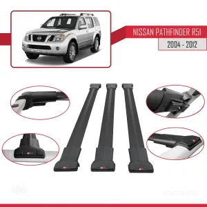 Nissan Pathfinder (R51) 2004-2012 Arası ile Uyumlu FLY Model Ara Atkı Tavan Barı SİYAH 3 ADET BAR - Görsel 5