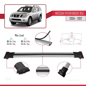 Nissan Pathfinder (R51) 2004-2012 Arası ile Uyumlu FLY Model Ara Atkı Tavan Barı GRİ 3 ADET BAR - Görsel 4