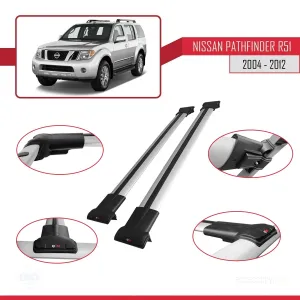 Nissan Pathfinder (R51) 2004-2012 Arası ile uyumlu FLY Model Ara Atkı Tavan Barı GRİ - Görsel 5