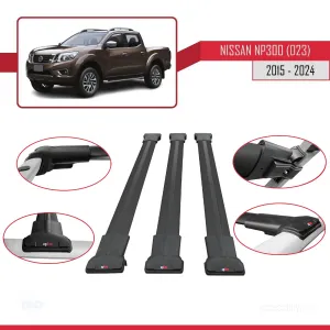 Nissan NP300 (D23) 2015 ve Sonrası ile Uyumlu FLY Model Ara Atkı Tavan Barı SİYAH 3 ADET BAR thumb 5