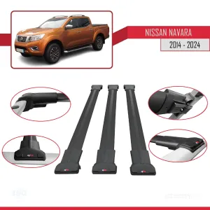 Nissan Navara 2014 ve Sonrası ile Uyumlu FLY Model Ara Atkı Tavan Barı SİYAH 3 ADET BAR - Görsel 5