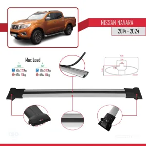 Nissan Navara 2014 ve Sonrası ile Uyumlu FLY Model Ara Atkı Tavan Barı GRİ 3 ADET BAR thumb 4