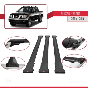 Nissan Navara 2004-2014 Arası ile Uyumlu FLY Model Ara Atkı Tavan Barı SİYAH 3 ADET BAR - Görsel 5