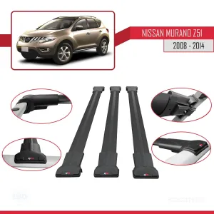 Nissan Murano (Z51) 2008-2014 Arası ile Uyumlu FLY Model Ara Atkı Tavan Barı SİYAH 3 ADET BAR thumb 5