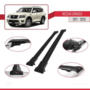 Nissan Armada Y62 2017-2020 Arası ile uyumlu FLY Model Ara Atkı Tavan Barı SİYAH - Görsel 5