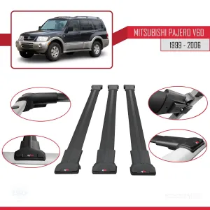Mitsubishi Pajero (V60) 5 Kapı 1999-2006 Arası ile Uyumlu FLY Model Ara Atkı Tavan Barı SİYAH 3 ADET BAR - Görsel 5
