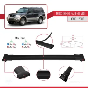 Mitsubishi Pajero (V60) 5 Kapı 1999-2006 Arası ile uyumlu FLY Model Ara Atkı Tavan Barı SİYAH - Görsel 4