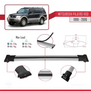 Mitsubishi Pajero (V60) 5 Kapı 1999-2006 Arası ile uyumlu FLY Model Ara Atkı Tavan Barı GRİ thumb 4