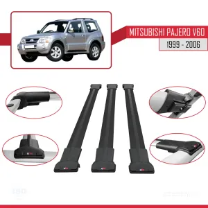 Mitsubishi Pajero (V60) 3 Kapı 1999-2006 Arası ile uyumlu FLY Model Ara Atkı Tavan Barı SİYAH 3 ADET - Görsel 5