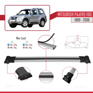 Mitsubishi Pajero (V60) 3 Kapı 1999-2006 Arası ile uyumlu FLY Model Ara Atkı Tavan Barı GRİ - Görsel 4