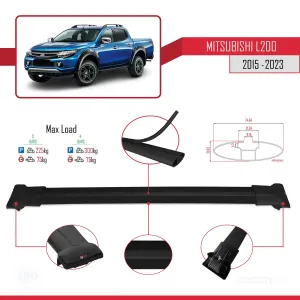 Mitsubishi L200 2015-2023 Arası ile Uyumlu FLY Model Ara Atkı Tavan Barı SİYAH 3 ADET BAR - Görsel 4