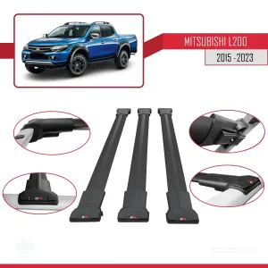 Mitsubishi L200 2015-2023 Arası ile Uyumlu FLY Model Ara Atkı Tavan Barı SİYAH 3 ADET BAR - Görsel 5
