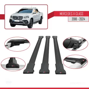Mercedes X Class 2018 ve Sonrası ile uyumlu FLY Model Ara Atkı Tavan Barı SİYAH 3 ADET BAR thumb 5