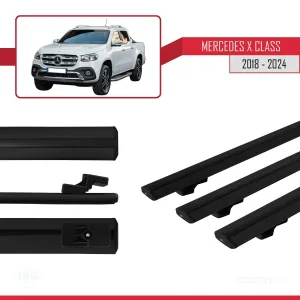 Mercedes-Benz X Class 2018-2020 ile uyumlu Basic Model Ara Atkı Tavan Barı SİYAH 3 ADET - Görsel 5
