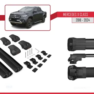 Mercedes-Benz X Class 2018-2020 ile uyumlu ACE-1 Ara Atkı Tavan Barı SİYAH - Görsel 5