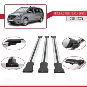 Mercedes Vito Tourer (W447) 2014 ve Sonrası ile Uyumlu FLY Model Ara Atkı Tavan Barı GRİ 3 ADET BAR thumb 5