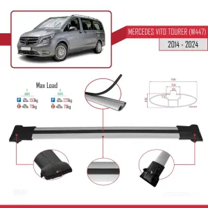 Mercedes Vito Tourer (W447) 2014 ve Sonrası ile Uyumlu FLY Model Ara Atkı Tavan Barı GRİ thumb 4
