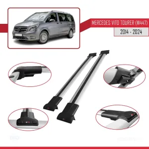 Mercedes Vito Tourer (W447) 2014 ve Sonrası ile Uyumlu FLY Model Ara Atkı Tavan Barı GRİ thumb 5