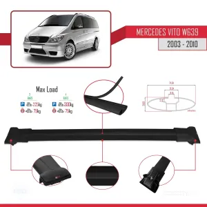Mercedes Vito (W639) 2003-2010 Arası ile uyumlu FLY Model Ara Atkı Tavan Barı SİYAH 4 ADET BAR thumb 4