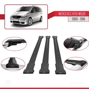 Mercedes Vito (W639) 2003-2010 Arası ile uyumlu FLY Model Ara Atkı Tavan Barı SİYAH 3 ADET BAR thumb 5