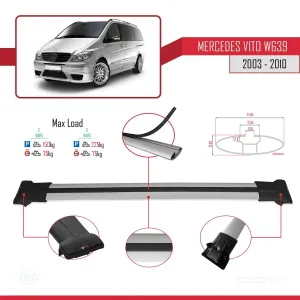 Mercedes Vito (W639) 2003-2010 Arası ile uyumlu FLY Model Ara Atkı Tavan Barı GRİ thumb 4