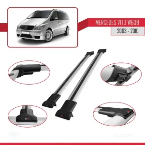 Mercedes Vito (W639) 2003-2010 Arası ile uyumlu FLY Model Ara Atkı Tavan Barı GRİ thumb 5