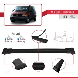 Mercedes Vito (W638) 1996-2003 Arası ile uyumlu FLY Model Ara Atkı Tavan Barı SİYAH 3 ADET BAR thumb 4