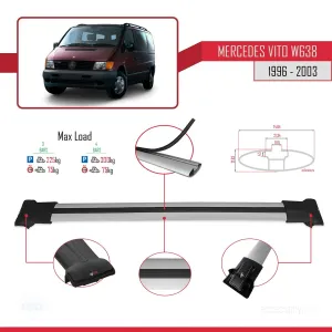 Mercedes Vito (W638) 1996-2003 Arası ile uyumlu FLY Model Ara Atkı Tavan Barı GRİ 4 ADET BAR thumb 4