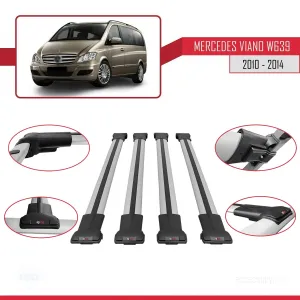 Mercedes Viano 2010-2014 Arası ile uyumlu FLY Model Ara Atkı Tavan Barı GRİ 4 ADET BAR thumb 5