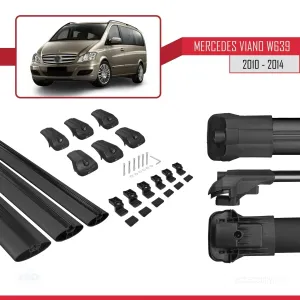 Mercedes Viano 2010-2014 Arası ile uyumlu ACE-1 Ara Atkı Tavan Barı SİYAH 3 ADET BAR thumb 5