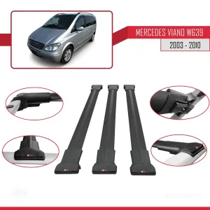 Mercedes Viano 2003-2010 Arası ile uyumlu FLY Model Ara Atkı Tavan Barı SİYAH 3 ADET BAR - Görsel 5