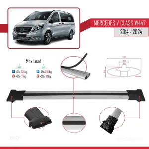 Mercedes V Class W447 2014 ve Sonrası ile uyumlu FLY Model Ara Atkı Tavan Barı GRİ 3 ADET BAR thumb 4