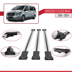 Mercedes V Class W447 2014 ve Sonrası ile uyumlu FLY Model Ara Atkı Tavan Barı GRİ 3 ADET BAR thumb 5