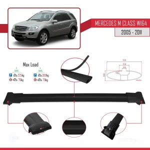 Mercedes M Class (W164) 2005-2011 Arası ile Uyumlu FLY Model Ara Atkı Tavan Barı SİYAH 3 ADET BAR - Görsel 4