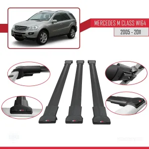 Mercedes M Class (W164) 2005-2011 Arası ile Uyumlu FLY Model Ara Atkı Tavan Barı SİYAH 3 ADET BAR - Görsel 5