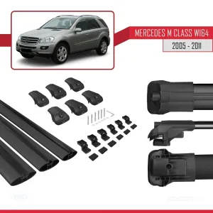 Mercedes M Class (W164) 2005-2011 Arası ile uyumlu ACE-1 Ara Atkı Tavan Barı SİYAH 3 ADET BAR thumb 5