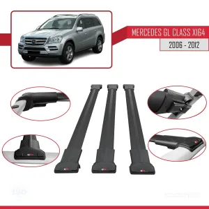 Mercedes-Benz GL Class (X164) 2006-2012 Arası ile Uyumlu FLY Model Ara Atkı Tavan Barı SİYAH 3 ADET BAR - Görsel 5