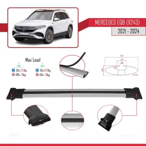 Mercedes EQB (X243) 2021 ve Sonrası ile Uyumlu FLY Model Ara Atkı Tavan Barı GRİ 3 ADET BAR thumb 4