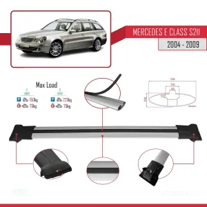 Mercedes E Class S211 2004-2009 Arası ile uyumlu FLY Model Ara Atkı Tavan Barı GRİ - Görsel 4