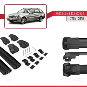 Mercedes E Class S211 2004-2009 Arası ile uyumlu ACE-1 Ara Atkı Tavan Barı SİYAH thumb 5