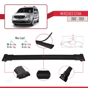 Mercedes Citan 2012-2021 Arası ile Uyumlu FLY Model Ara Atkı Tavan Barı SİYAH thumb 4
