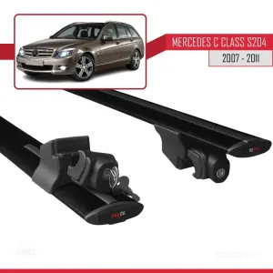 Mercedes C Class (W204) SW 2007-2011 Arası ile uyumlu HOOK Model Anahtar Kilitli Ara Atkı Tavan Barı SİYAH thumb 5
