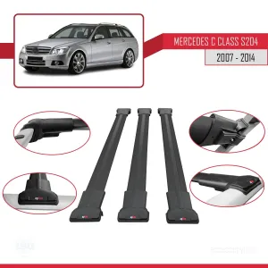 Mercedes C Class (S204) 2007-2014 Arası ile Uyumlu FLY Model Ara Atkı Tavan Barı SİYAH 3 ADET BAR - Görsel 5