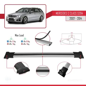 Mercedes C Class (S204) 2007-2014 Arası ile Uyumlu FLY Model Ara Atkı Tavan Barı GRİ 3 ADET BAR - Görsel 4