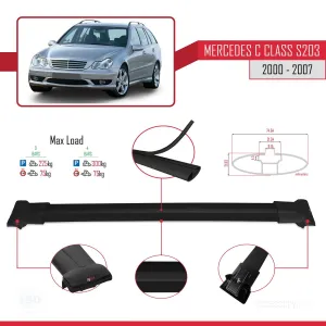 Mercedes C Class (S203) 2000-2007 Arası ile Uyumlu FLY Model Ara Atkı Tavan Barı SİYAH 3 ADET BAR - Görsel 4