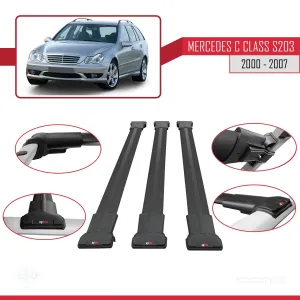 Mercedes C Class (S203) 2000-2007 Arası ile Uyumlu FLY Model Ara Atkı Tavan Barı SİYAH 3 ADET BAR - Görsel 5