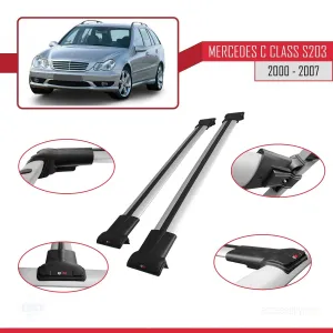 Mercedes C Class (S203) 2000-2007 Arası ile uyumlu FLY Model Ara Atkı Tavan Barı GRİ - Görsel 5