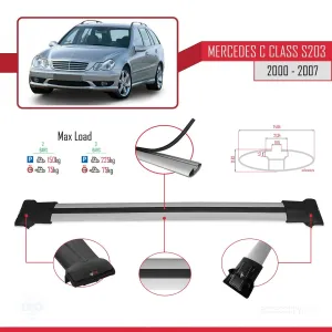 Mercedes C Class (S203) 2000-2007 Arası ile uyumlu FLY Model Ara Atkı Tavan Barı GRİ thumb 4
