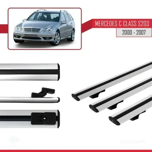 Mercedes C Class (S203) 2000-2007 Arası ile uyumlu Basic Model Ara Atkı Tavan Barı GRİ 3 ADET - Görsel 3